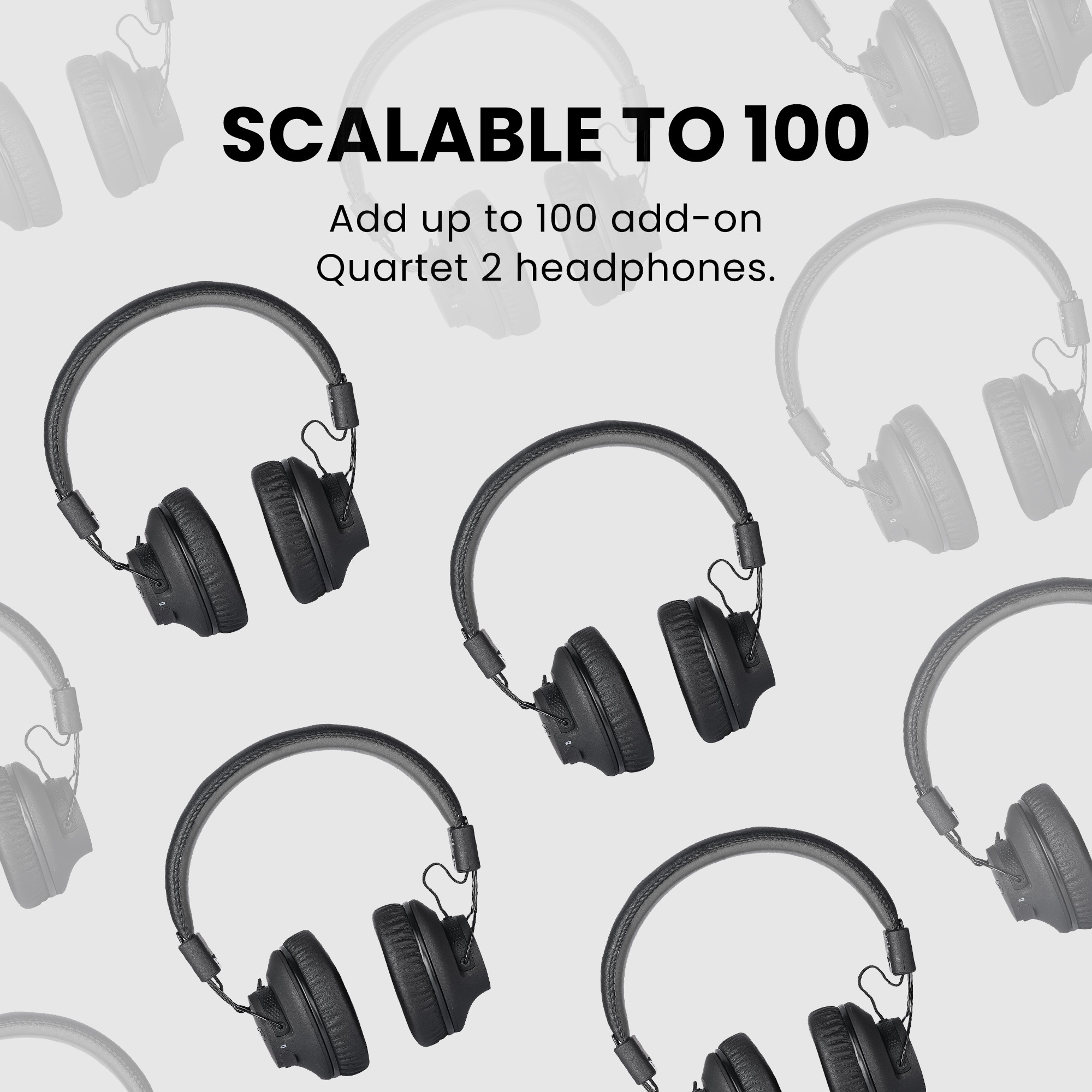 Avantree Quartet 2 - Bluetooth-Compatible Wireless Group Listening Headphones & Transmitter Set for Parties, Silent Discos, Church, TV - Multiple Rechargeable Headphones with Low Latency