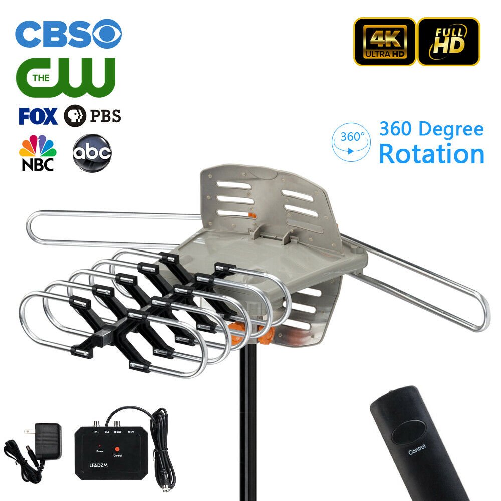 Digital Amplified Outdoor HD TV Antenna with Mounting Pole & 32.8 ft