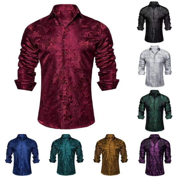 Men's Dress Shirt Long Sleeve Casual Button Down Shirts Regular Fit Inner Contrast Shirt for Business Party Jn L