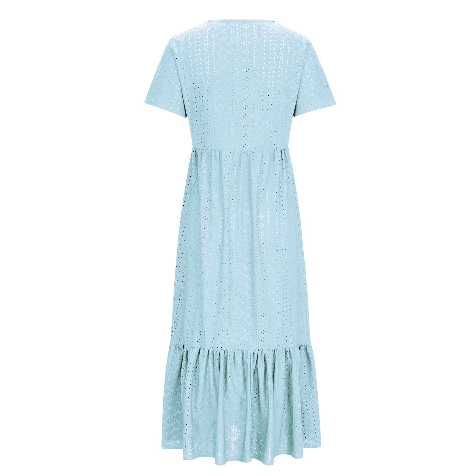 Sentmoon Long Dress Regular Fit Trendy Summer 2026 Solid Color Boho Dresses for Women Short Sleeve Crew Neck Casual Breathable Maxi Dresses for Business and Casual Blue XXL