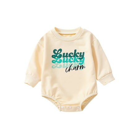 

Seyurigaoka Baby Boy Girl Romper Tops Long Sleeve Letters Print Casual Fall Spring Short Crotch Button Jumpsuit for 0-12M Toddler Kids