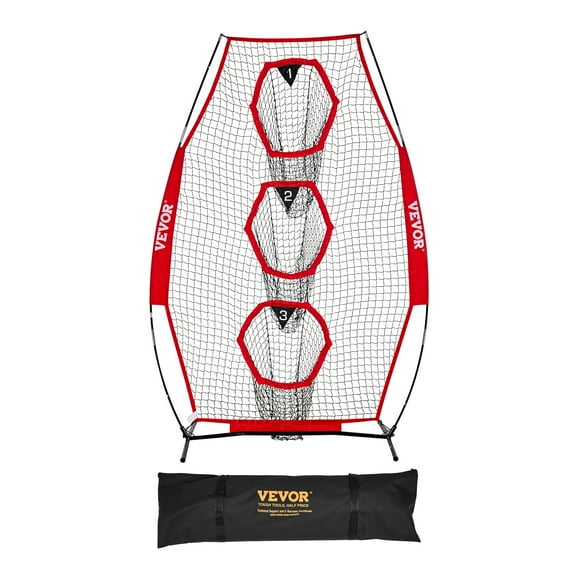VEVOR 8 x 4 inch Football Trainer Throwing Net, Training Throwing Target Practice Net with 5 Target Pockets, Knotless Net Includes Straps and Portable Carry Case, Improve QB Throwing Accuracy, Red