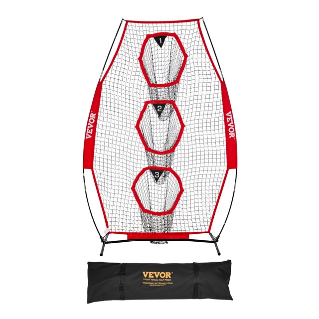 VEVOR 8 x 4 inch Football Trainer Throwing Net with 5 target pockets, designed for quarterback training and improving throwing accuracy. Features a durable knotless polyester net, heavy-duty steel frame, and includes a portable carry case for football field equipment setup and transport.