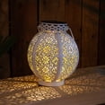 thumbnail image 2 of Northlight 7" White Integrated Floral Pattern Outdoor Solar Lantern with Handle, 2 of 5