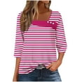 thumbnail image 2 of EchfiProm Pink Tee Shirts Womens Striped 3/4 Sleeve Pullover Relaxed Fit Summer Square Neck Shirts, 2 of 5