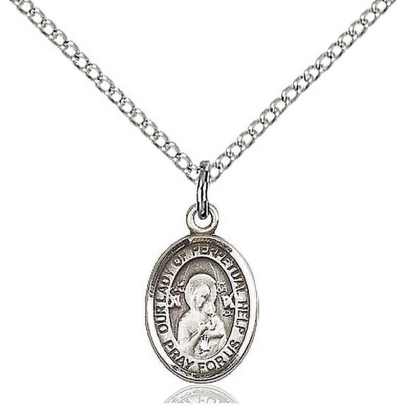Sterling Silver Our Lady of Perpetual Help Pendant 1/2 x 1/4 inches with Sterling Silver Lite Curb Chain