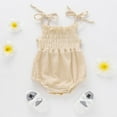 thumbnail image 4 of Newborn Infant Baby Girl Cotton Sling Solid Color Lace Stretch Ruched Jumpsuit Wine Red 0-3 Months, 4 of 8