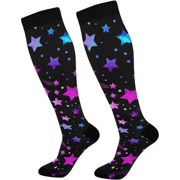 GZHJMY Galaxy Compression Socks, Women Men Long Stocking (20-30mmHg), Travel Knee High Stockings for Athletic Sports,Running,Cycling,Nursing
