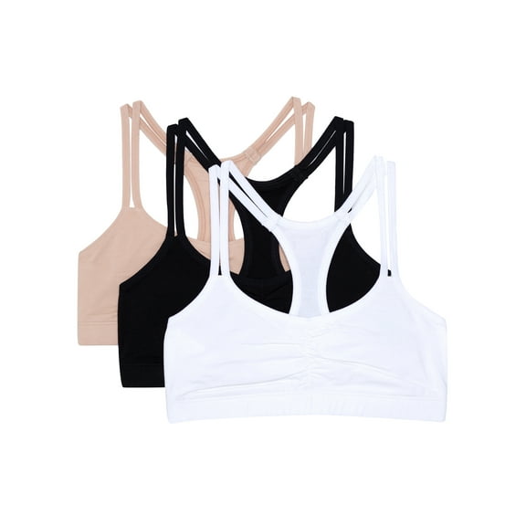 Fruit of the Loom Girls Cotton Stretch Sports Bra, 3-Pack, Sizes 4-18