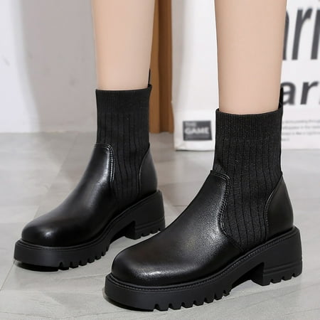 

ERTUTUYI Women Shoes Daily Leisure Ankle Boots Short Boots Leather Boots For Ladies Black 40