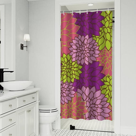 Pink Floral and Petal Pattern Shower Curtain 36"x72" ,Bathroom Decorative Shower Curtains Set with 12 Hooks,Modern Waterproof Washable Shower Curtain