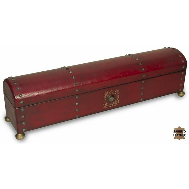 Mantel Box SARREID Hinged Lid Red Brass Tacks Leather Wood Paper New SA