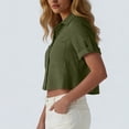 thumbnail image 4 of HADST Womens Linen Cropped Button Down Shirts Short Sleeve Roll Tab Collared Crop Blouse Loose Fit Summer Tops with Pockets, 4 of 7