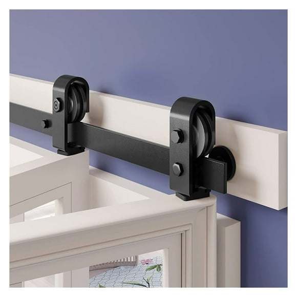 Bi-Folding Sliding Barn Door Hardware Track Kit, Black Roller Track Kit For 2 Closet Door Easy To Install ,Easy to Install