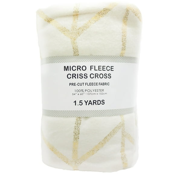 Shason Textile White & Gold Criss Cross Striped Micro Fleece Quilting Fabric, 54" x 1.5 Yards Precut