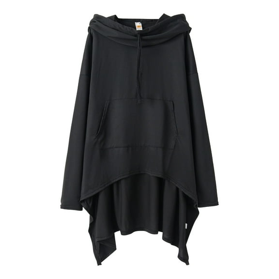 VISALY Hoodies Pullover Drawstring Sweatshirt Women's Solid Color Irregular Loose Pocket Sweatshirt Oversized Sweatshirt Lightweight Pullover for Women Dressy Sweaters for Women Black L