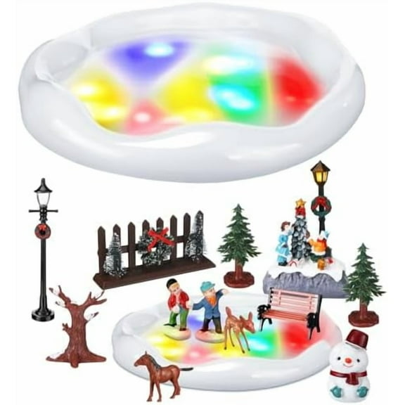 Christmas Village Sets Ice Skating Pond Christmas Miniature Figurines Accessories for Home Decorations Indoor Holiday