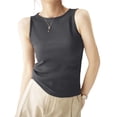thumbnail image 4 of Women's Boat Neck Racerback Tank Top, Ribbed Sleeveless Basic Camisole Undershirt, Slim Fit Stretchy Layering Top for Daily Casual Inner Wear 05-Dark Gray XXL, 4 of 4