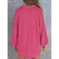 thumbnail image 3 of Women Waffle Knit Tops Henley Shirts Long Sleeve V Neck Solid Color Casual Tunic Rose Red S, 3 of 6