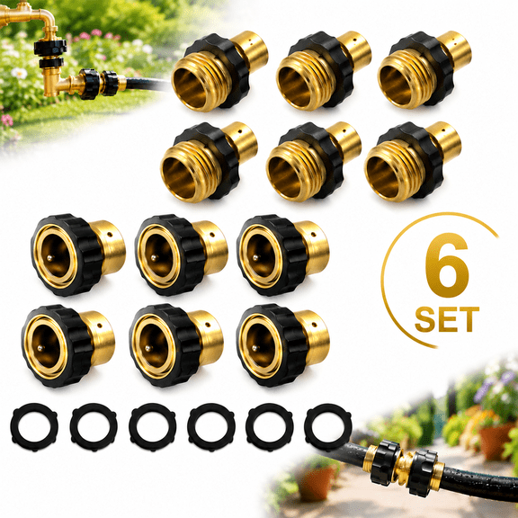 Sherry Garden Hose Quick Connector, 3/4 Inch Male and Female Garden Hose Fitting Quick Connector, 6 Set