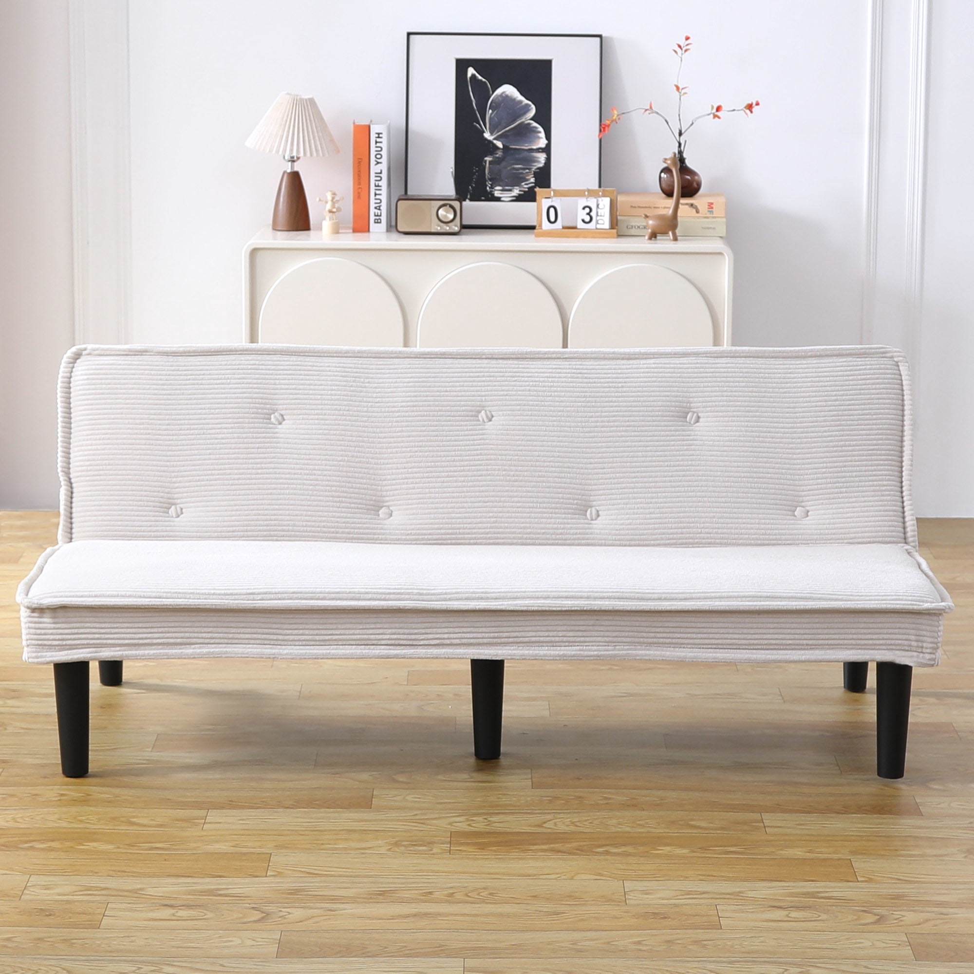 Gewnee 66''Futon Sofa Bed,Corduroy Fabric Sleeper Sofa with Button Design,Lovseat for Living Rooms and Apartments.(Beige)
