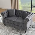 thumbnail image 3 of Chesterfield Velvet Loveseat Sofa with 2 Pillows, Classic 2 Seater Tufted Couch with Rolled Arms and Nailhead, Leisure Sofa Couch for Living Room, Bedroom, Office, Apartment, Grey, 3 of 7