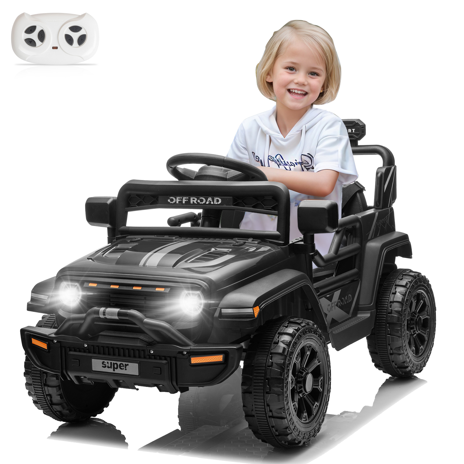Ktaxon 12V Electric Wiggle Car for Kids, Electric Ride On Car for Aged 3+, 2 Speeds, Flashing Wheels, Bluetooth, LED Lights- Blue