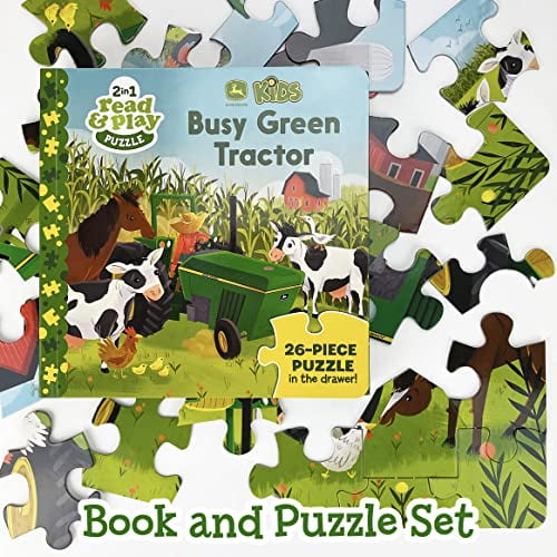 Pre-Owned John Deere Busy Green Tractor 2-in-1 Read & Play Puzzle and Board Book for Toddlers and Preschoolers, Ages 2-5 (John Deere Kids: 2 in 1 Read & Play), 9781646386345, 1646386345, Pape