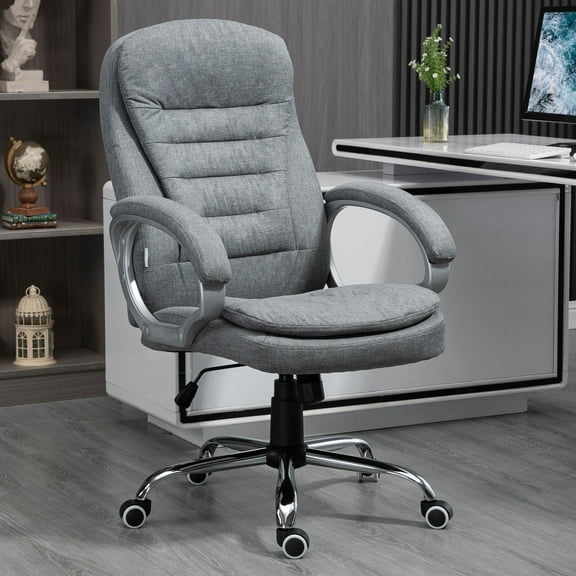 Executive Swivel Office Computer Desk Chair with Armrests Linen Fabric Grey