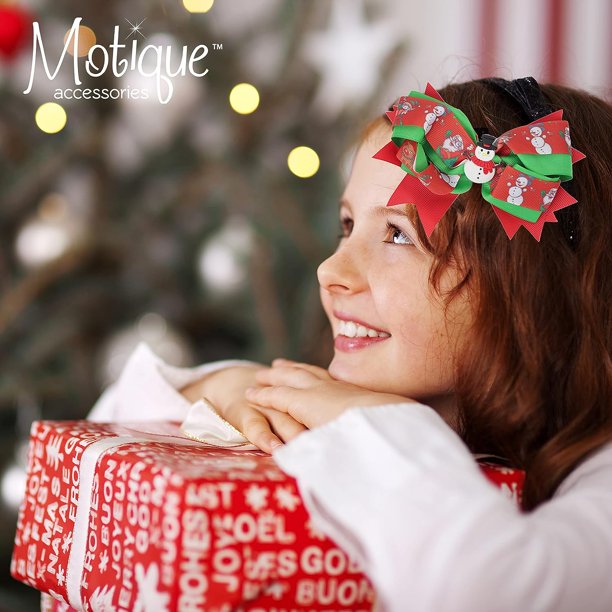 Motique Accessories Hair Bow Layered Christmas Bow with Silicone