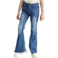 thumbnail image 2 of Fldy Kids Girls Ripped Flared Jeans Bell-Bottom Denim Pants High Waist Wide Leg Denim Jeans Trousers Blue 12, 2 of 7