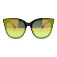 thumbnail image 2 of Womens Color Mirror Inset Lens Oversized Cat Eye Horn Rim Retro Sunglasses Matte Black - Green Mirror, 2 of 4
