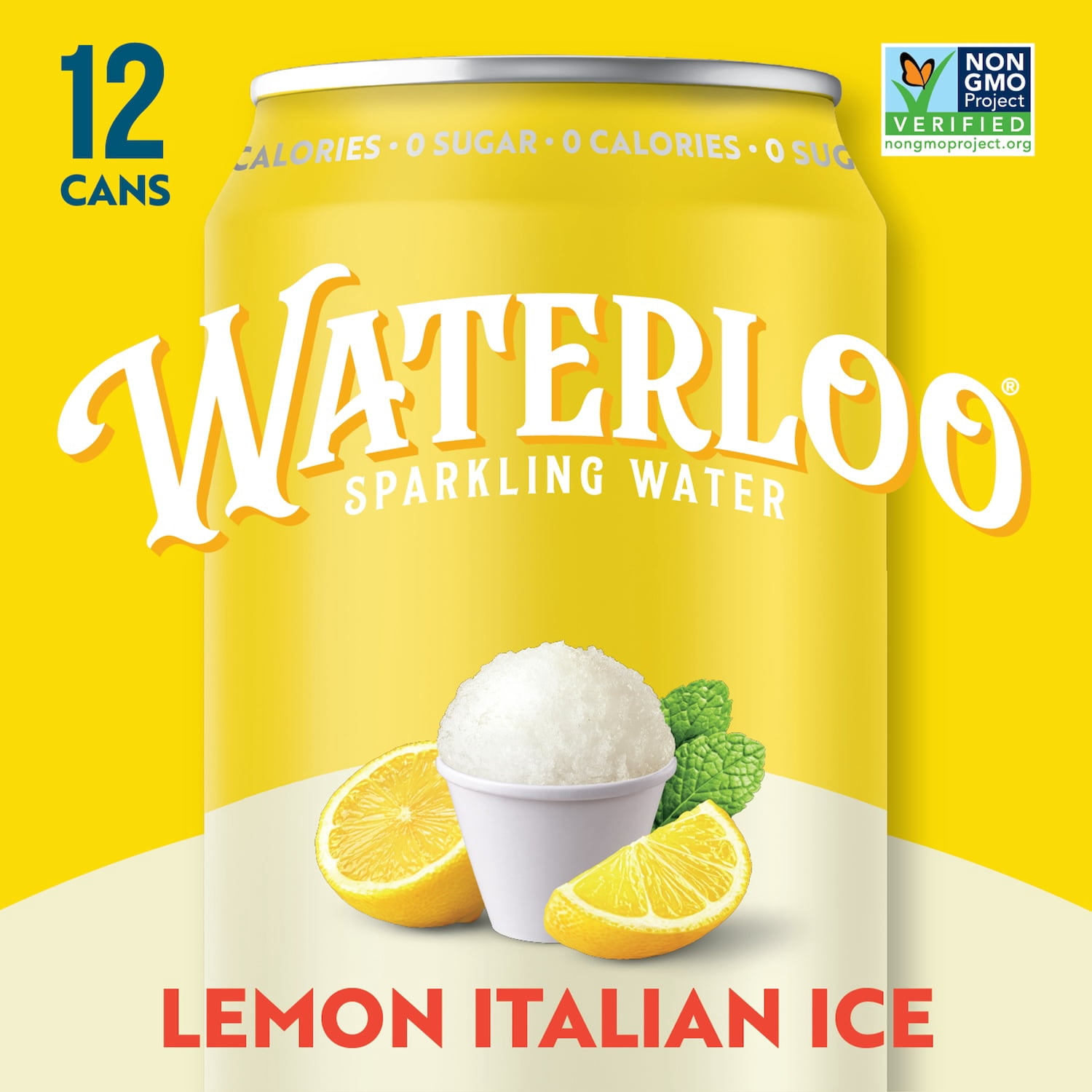 Waterloo Sparkling Water, Lemon Italian Ice, 12 fl oz, 12 Pack Cans