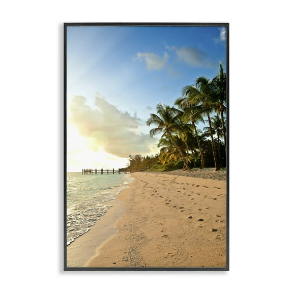 Stupell Industries Sandy Footprints Shore Coastal Photography Black Framed Art Print Wall Art, 12 x 18