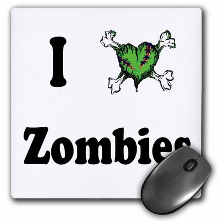 3dRose I love zombies, Mouse Pad, 8 by 8 inches