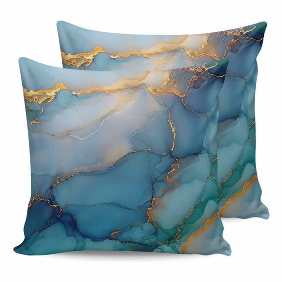 Pillow Covers 20x20 Set of 2, Turquoise Blue Marble Throw Pillow Covers Decorative Couch Cushion Cover, Modern Teal Gold Geometric Microfiber Soft Square Pillowcases for Bedroom Living Room Sofa