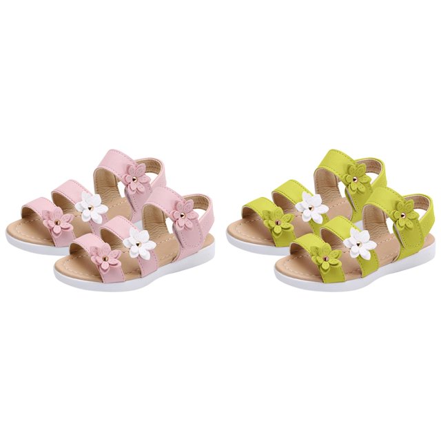 (2-Pack) Rinsvye Girls Sandals Three Flower Decorations Summer Comfort Footwear Little Girl Shoes