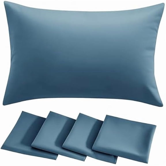 Pillow Cases 4 Pack - Dusty Blue Plain Pillowcases with Envelope Closure Breathable Premium Brushed Microfiber Set of 4 Pillow Covers Standard 50x75 cm