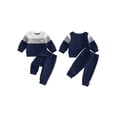 thumbnail image 2 of RUINIXCW Toddler Baby Boy Fall Winter Clothes Infant Baby Boys 2 Pieces Outfit Textured Contrast Color Long Sleeve Crewneck Sweatshirts and Joggers Pants Set, 2 of 9