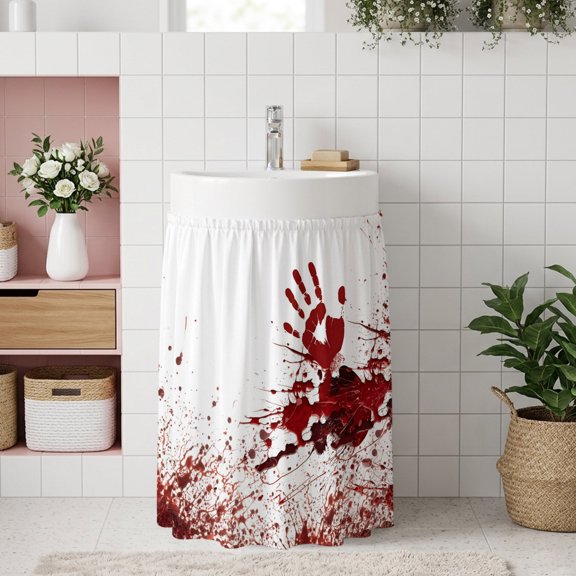 Halloween Red Blood Small Sink Skirt 10''x11'', Horror Bloody Handprint Bathroom Vanity Utility Cabinet Curtain, Kitchen Under Sink Laundry Privacy Drape Waterproof Closet Curtains