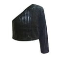 thumbnail image 4 of Diufon Girls Sparkly Tops Trendy Single Shoulder Plaid Glitter Party Crop Tops Performance Dance Shirt for Teen, 4 of 4