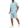 thumbnail image 4 of INSPIRE CHIC Men's 2 Pieces Sets Beach Short Sleeve Shirt & Shorts Striped Textured Outfits 2XL Light Blue, 4 of 5