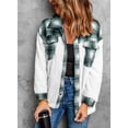 thumbnail image 4 of Asyoly Womens Flannel Plaid Contrast Color Shacket Jacket Long Sleeve Fuzzy Fleece Button Down Coat Cozy Sherpa Outwear, 4 of 6