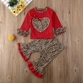 thumbnail image 3 of Baby Girl 2 Piece Outfit, Leopard Long Sleeve Heart Tops + Bell-Bottoms Flare Pants Clothes Set, 3 of 6