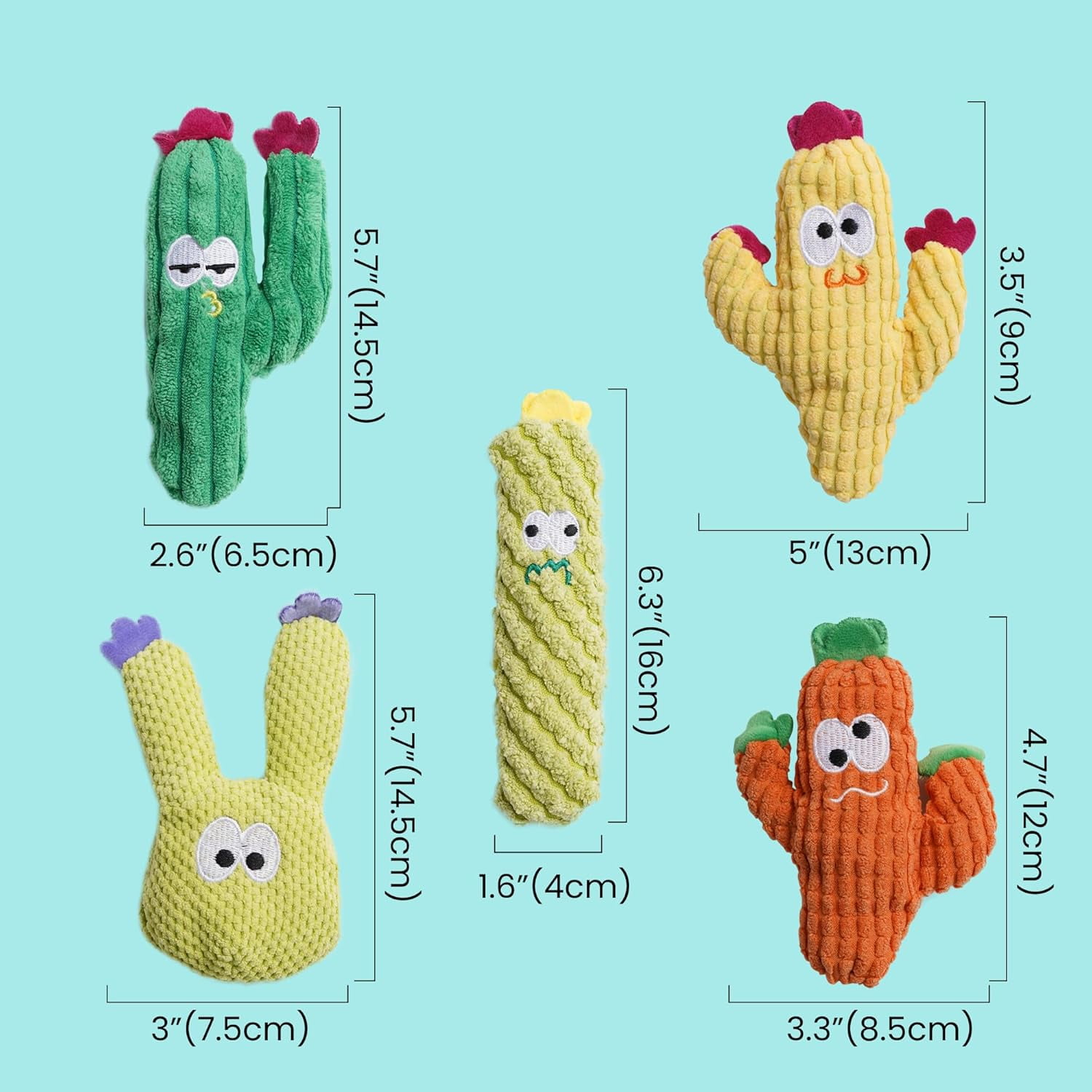 Cat Toys for Indoor Cats, 100% Pure Organic Catnip-Filled Toys Without Cotton, Interactive Cactus Kitten Toy for Anxiety Relief, Soft Cute Teething &Chew Toys, 5 Pack