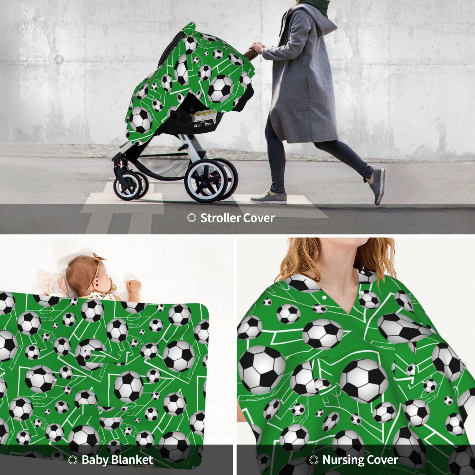 Car Seat Cover Baby - Cute soccer balls green Breathable Infant Car Seat Cover for Baby Carseat, Lightweight Comfort Baby Essentials Must Haves Newborn Stuff for Girl Boy