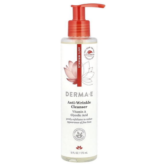 DERMA E Anti-Wrinkle Retinol Face Wash, Glycolic Acid Cleanser, Vegan Skin Care, 6 oz