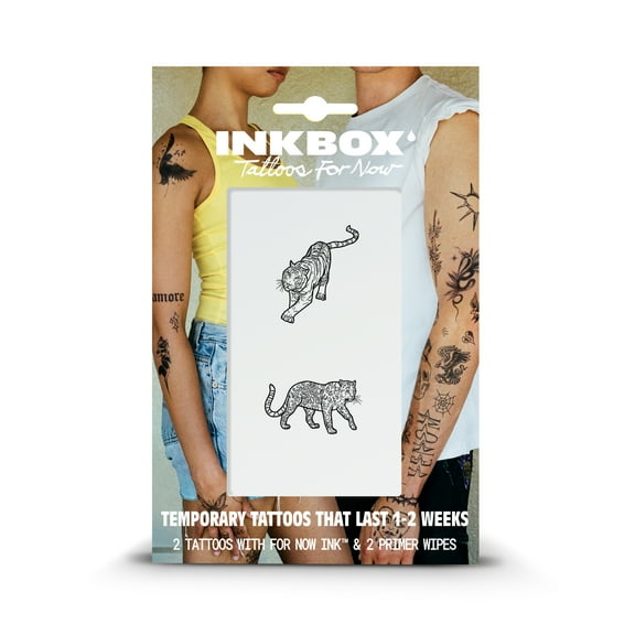 Inkbox Temporary Tattoos, Tiger Leopard, Water-Resistant, Perfect for Any Occasion, Black, 2 Pack