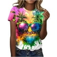 thumbnail image 2 of Sakmal Tropical Shirts for Women Beach Short Sleeve Crew Neck Hawaiian Shirts Womens Workout Tops, 2 of 8