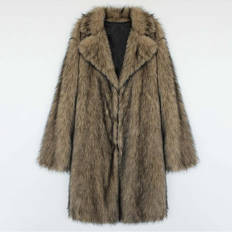 ZACPNCV Mens Long Faux Fur Coat Furry Jacket Lapel Collar Shaggy